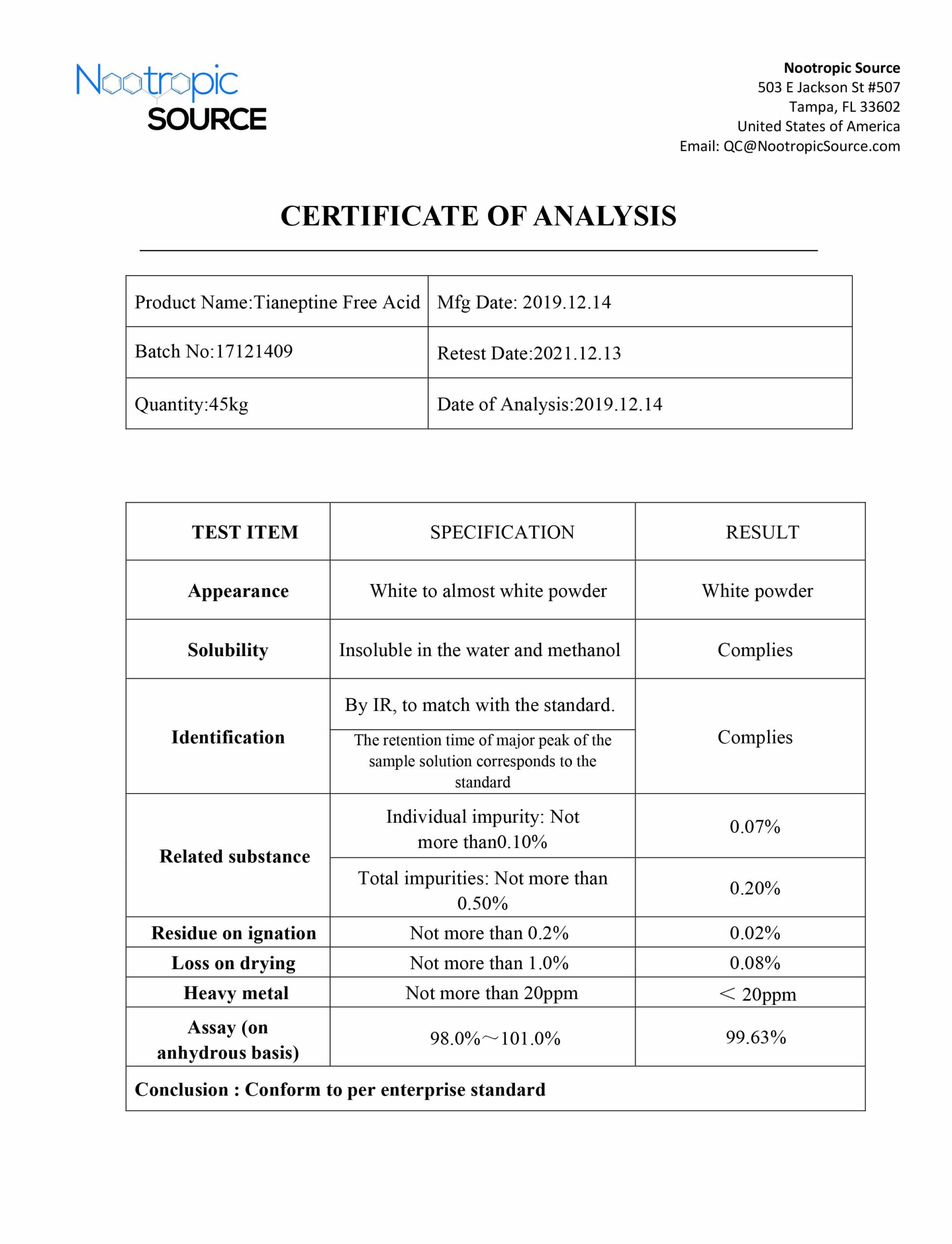 Tianeptine Free Acid Powder - Image 2